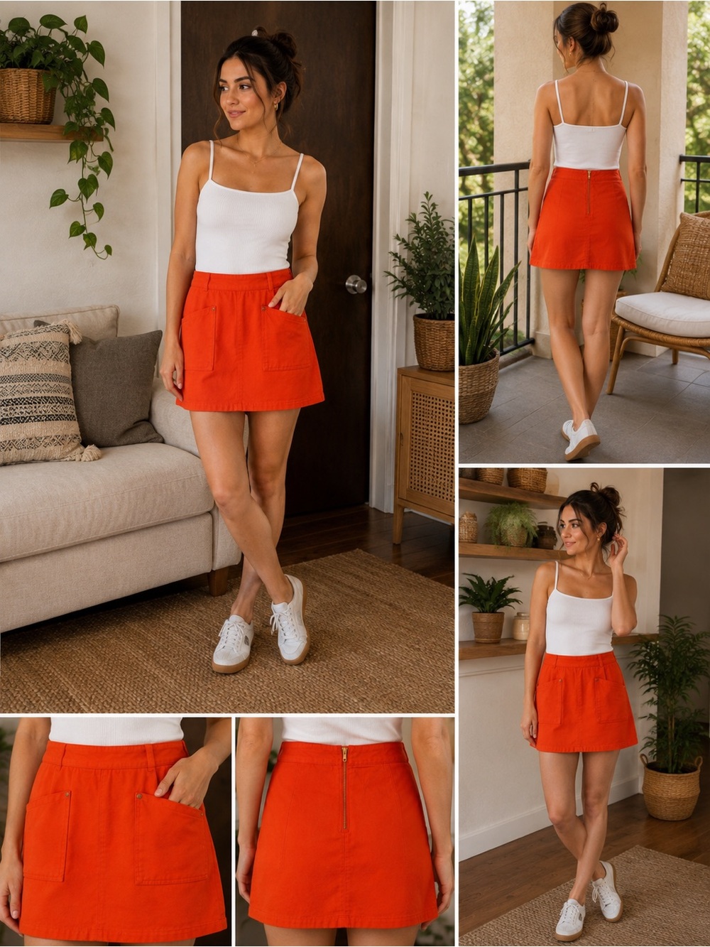Topshop Orange Utility Mini Skirt US 2 100% Cotton Like New